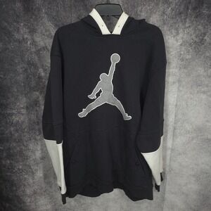 Jordan Hoodie Mens Large Black Jumpman Graphic Fleece Pullover Hooded Sweatshirt